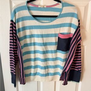 Chic White Stuff Cashmere and Cotton Striped Blue and Pink Women's Sweater